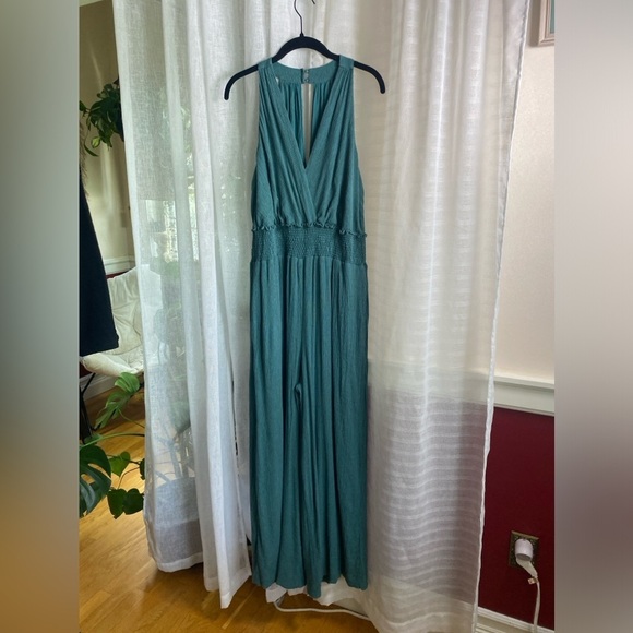 Anthropologie Pants - Anthropologie Bionda Plisse Wide Leg Jumpsuit Size XL Turquoise